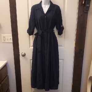Civico 51, Chic Navy Long Sleeve Maxi Dress